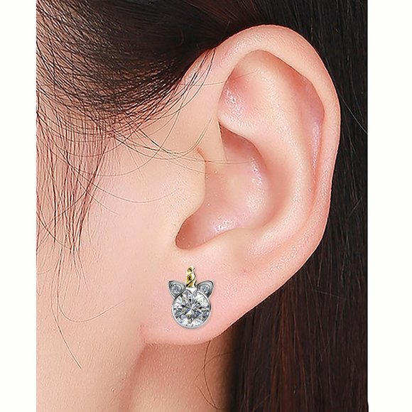 Unicorn Swarovski Crystal Stud Earrings 18K White Gold Plating - Picture 3 of 9